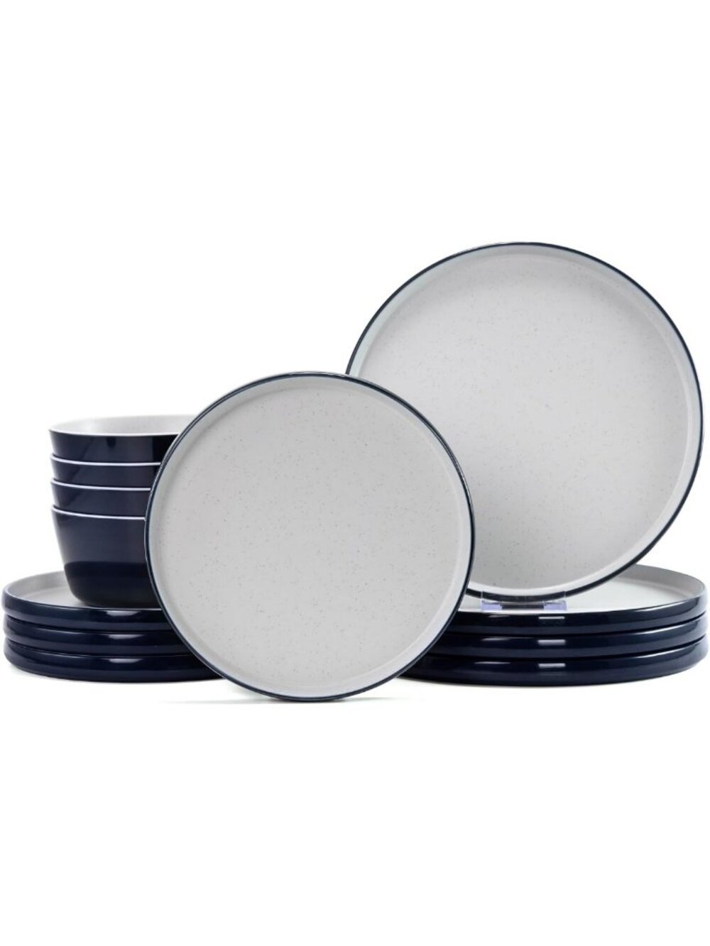 Stylish Melamine Dinnerware Set for 4 - Navy Blue & Gray Plates and Bowls